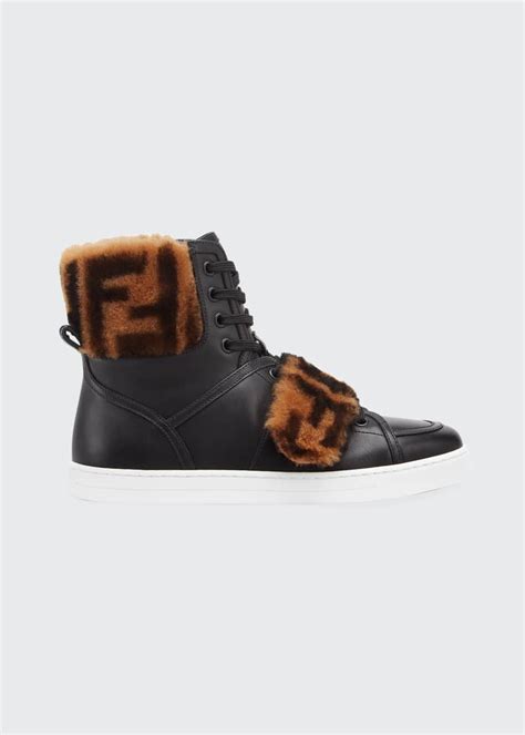 fendi ff shearling & leather high-top sneakers|Women's Luxury Sneakers .